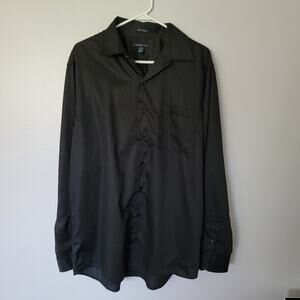 Black Button Up Dress Shirt Mens Sz LT No Iron Career Office Work Goth Halloween